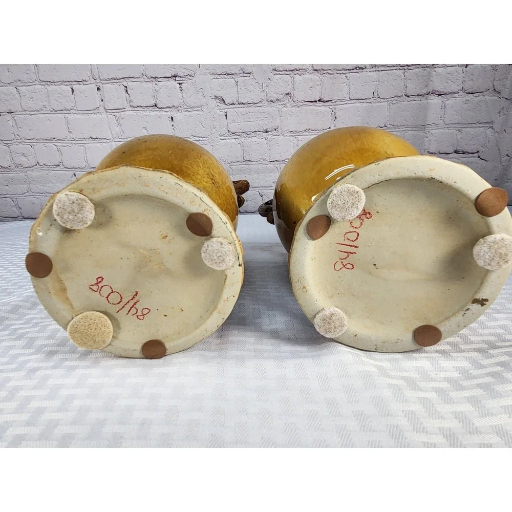 Lg Tuscan Style Ceramic Vase Set Brown Drip Glaze Rustic Bookshelf Mantlw Decor